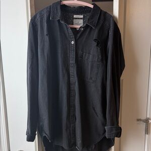 American Eagle Outfitters Oversized Black Denim Button Down Shirt